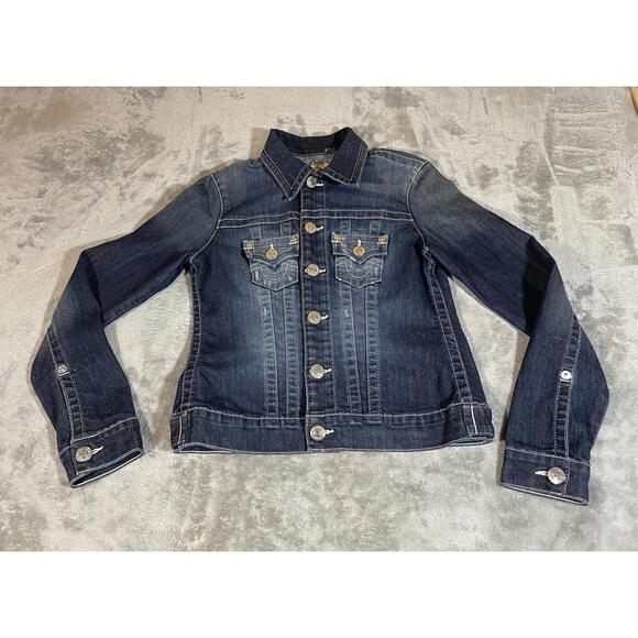 True Religion Jackets & Blazers - TRUE RELIGION Denim Trucker Jacket Blue Denim Jean Snap Button Sz XS Woman Logo